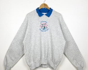 90s Alaska Sweatshirt Embroidery Logo Grey Color Men’s L