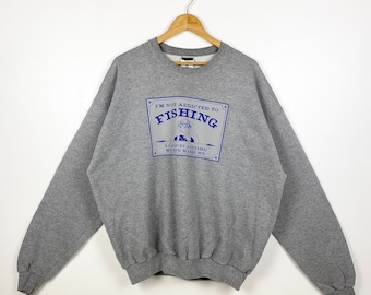 Vintage Angeln Crewneck Sweatshirt Print Logo Grau Herren XXL