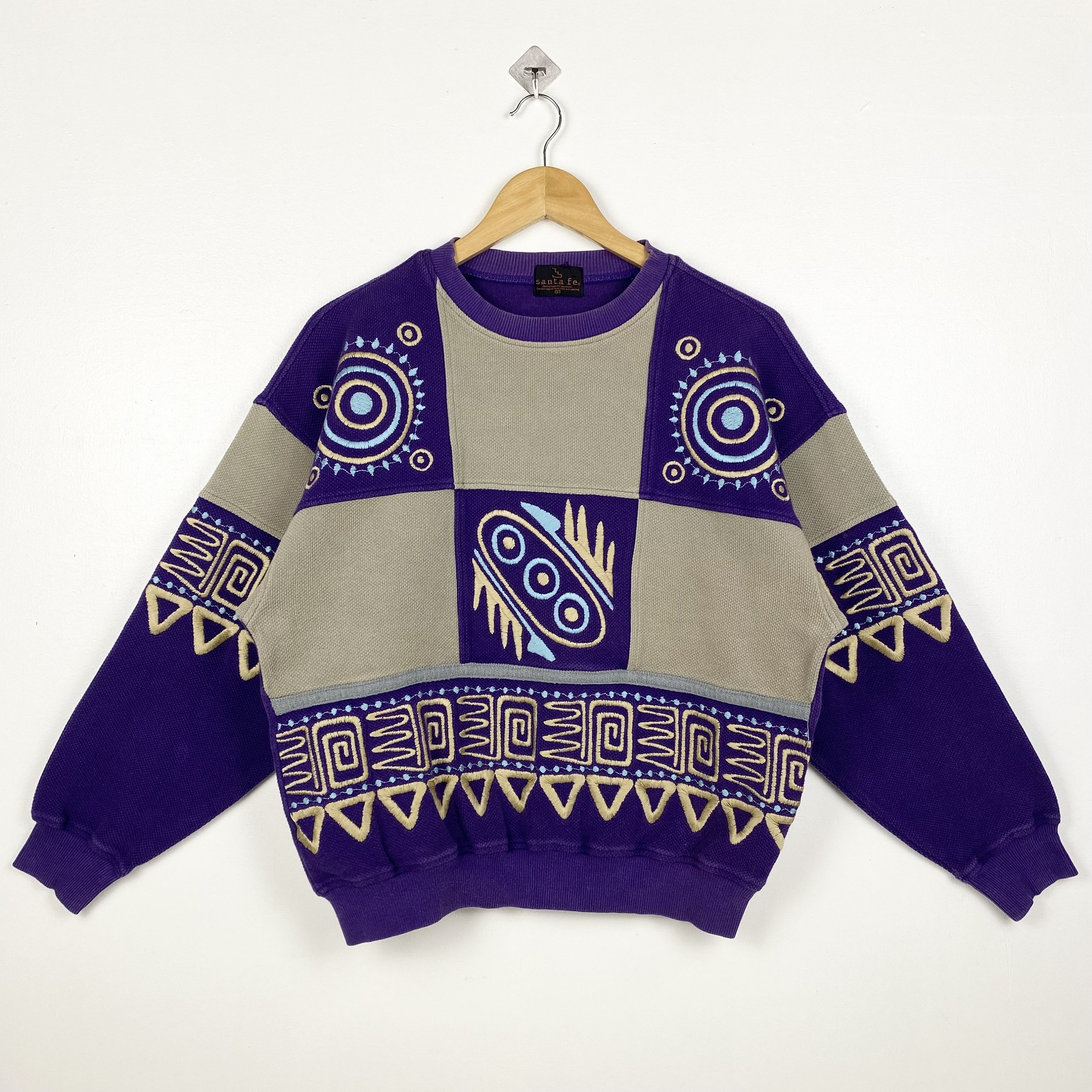 90年代 サンタフェ クルーネック スウェットシャツ 刺繍ロゴ ブラウン 