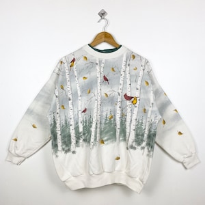 90s Artisans Cardinal Crewneck Sweatshirt Full Print White Color Women’s L