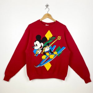 Disney Mickey Mouse-sweater uit de jaren 90 met ronde hals en print logo rode kleur heren M