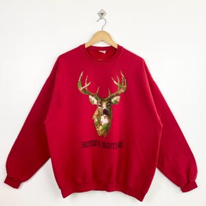 Vintage Art White-Tailed ‘Deer’ Crewneck Sweatshirt Print Logo Red Color Men’s XL
