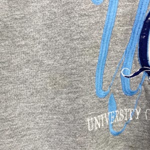 Puede incluir: Sudadera gris con letras bordadas en azul que dicen "University" en la esquina inferior derecha.