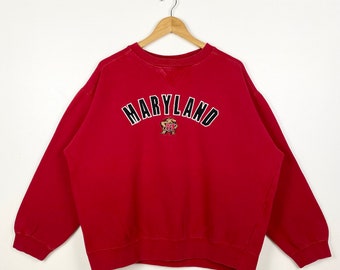 Vintage NCAA University of Maryland ‘Terrapins’ Crewneck Sweatshirt Embroidery Logo Red Color Men’s XL