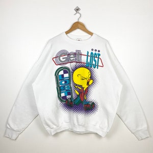 Jaren 90 Looney Tunes Tweety sweatshirt met ronde hals en logo, witte kleur heren, XXL