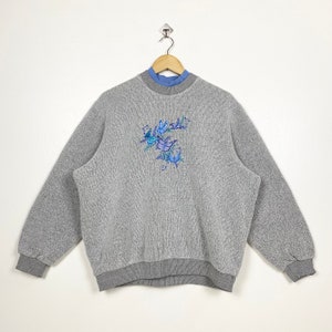 Vintage Butterfly Crewneck Sweatshirt Embroidery Logo Grey Color Women’s L