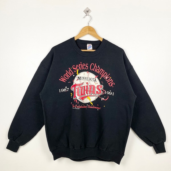 90s MLB Minnesota Twins Crewneck Sweatshirt Print Logo Black Color Men’s XXL