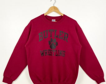 Vintage Butler Wrestling Crewneck Sweatshirt Print Logo Rode kleur Heren M