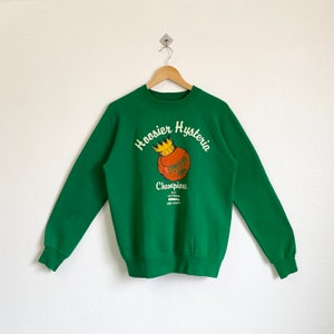 80s Hoosier Hysteria Champions Crewneck Sweatshirt Print Logo Green Color Men’s L