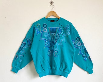 90s Santa Fe Crewneck Sweatshirt Embroidery Design Blue Color Men’s M