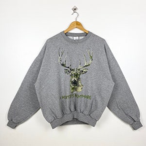 Vintage White-Tailed Deer Crewneck Sweatshirt Print Logo Grey Color Men’s Fit L
