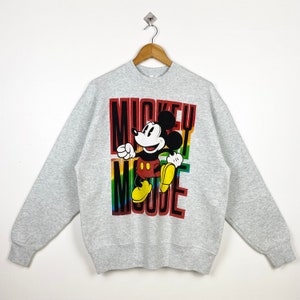 Disney Mickey Mouse-sweater met ronde hals uit de jaren 90, print logo grijze kleur heren L