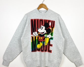Sudadera de cuello redondo con estampado de Mickey Mouse de Disney de los 90, color gris, para hombre, talla L