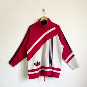 90s Adidas Sweatshirt Embroidery Logo Red, Grey Color Men’s L