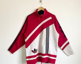 90s Adidas Sweatshirt Embroidery Logo Red, Grey Color Men’s L