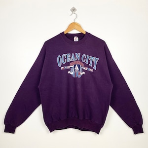 90s Ocean City Maryland Crewneck Sweatshirt Print Logo Purple Color Men’s XL
