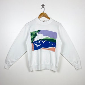 jaren 80 Saint Thomas-sweater met ronde hals en logo, witte kleur heren M