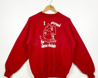 90s the German Autobahn Crewneck Sweatshirt Print Logo Red Color Men’s Fit L