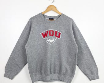 Vintage NCAA Western Oregon University ‘Wolves’ Crewneck Sweatshirt Print Logo Grey Color Men’s L