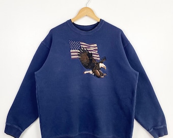 Art ‘Bald Eagle’ Crewneck Sweatshirt Embroidery Logo Blue Color Men’s XL