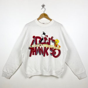 Jaren 90 Distressed Looney Tunes sweatshirt ronde hals print logo witte kleur heren Pasvorm L