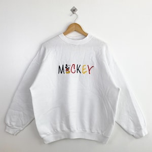 Disney 'Mickey Mouse' sweater met ronde hals uit de jaren 90 geborduurd logo witte kleur heren XL