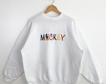 90s Disney ‘Mickey Mouse’ Crewneck Sweatshirt Embroidery Logo White Color Men’s XL