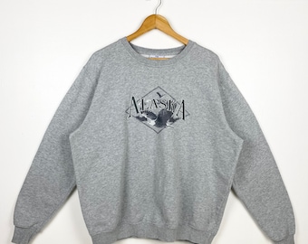 Vintage Alaska Crewneck Sweatshirt Embroidery Logo Grey Color Men’s XL