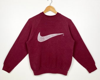 90s Distressed Nike Crewneck Sweatshirt Print Logo Red Color Women’s M