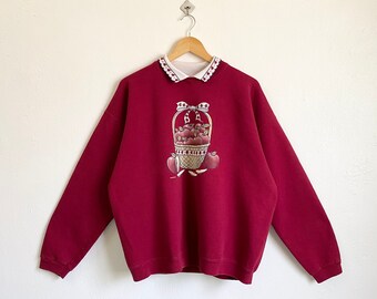 90s Art Apple Basket Sweatshirt Print Logo Red Color Men’s XL