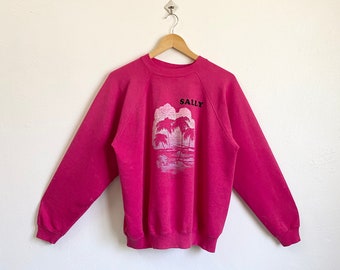 Jaren 80 Guam sweatshirt met ronde hals print logo roze kleur heren XL