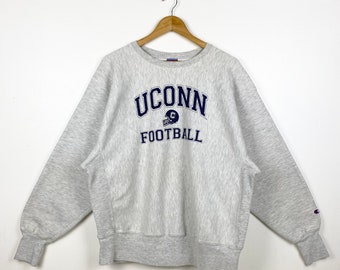 Vintage NCAA University of Connecticut UCONN ‘Huskies’ Crewneck Sweatshirt Print Logo Grey Color Men’s XL