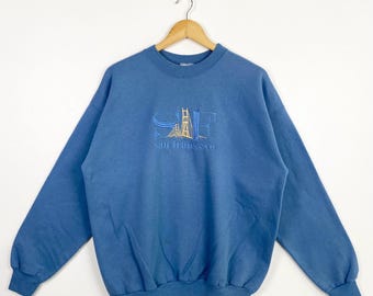 90a San Francisco California Crewneck Sweatshirt Embroidery Logo Blue Color Men’s L