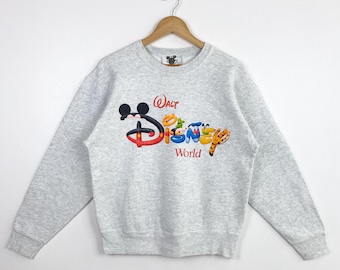 Sudadera Disney de cuello redondo de los 90 con estampado de logo, color gris, talla M para hombre