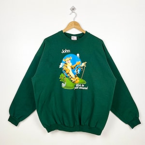 90s Disney Winnie The Pooh Tigger Crewneck Sweatshirt Print Logo Green Color Men’s XL