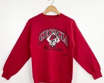 90s NCAA University of Georgia ‘Bulldogs’ Crewneck Sweatshirt Print Logo Red Color Men’s XS
