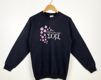 Vintage Sigma Omicron Pi Crewneck Sweatshirt Print Logo Black Color Men’s S
