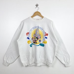 Disney-sweater uit de jaren 90 met ronde hals en logo, witte kleur heren L