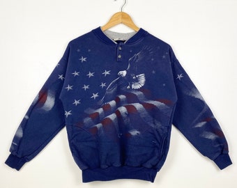 90s Artisans Bald Eagle Sweatshirt Full Print Blue Color Men’s S