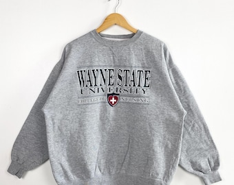 Vintage Wayne State University Crewneck Sweatshirt - Print Logo - Grey Color - Men’s L