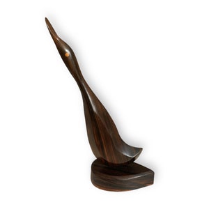 Vintage 10” Goose, Duck or Long-necked Bird Wood Figurine - Hand-carved Mid-century Modern Wooden Sculpture