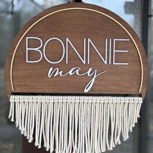 Macrame Nursery Name Sign: Boho Wood Room Decor