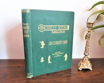 Antique The Old Curiosity Shop, Charles Dickens, large Victorian hardback book, illustrated, engravings, Chapman and Hall, 1870s, gilding