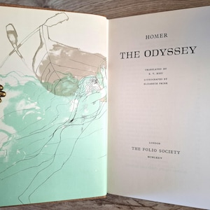 The Odyssey by Homer, vintage hardback book, Folio Society 1975, Rieu, with slipcase,  illustrated, ancient Greek classic, epic poem, gift