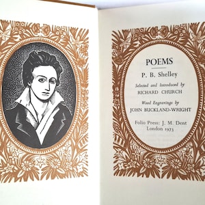 Livre Shelley Poems, Folio Society 1973, couverture rigide vintage, poésie romantique anglaise, illustrations Buckland-Wright, cadeau, 7,5 x 5 po.