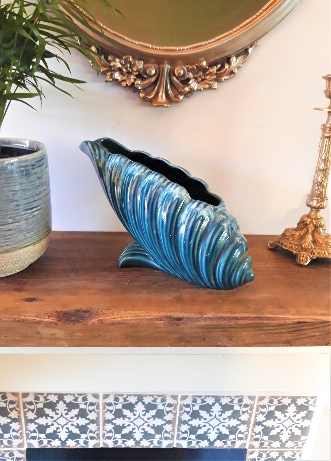 Sylvac shell vase blue art deco vase vintage ceramic shell Etsy