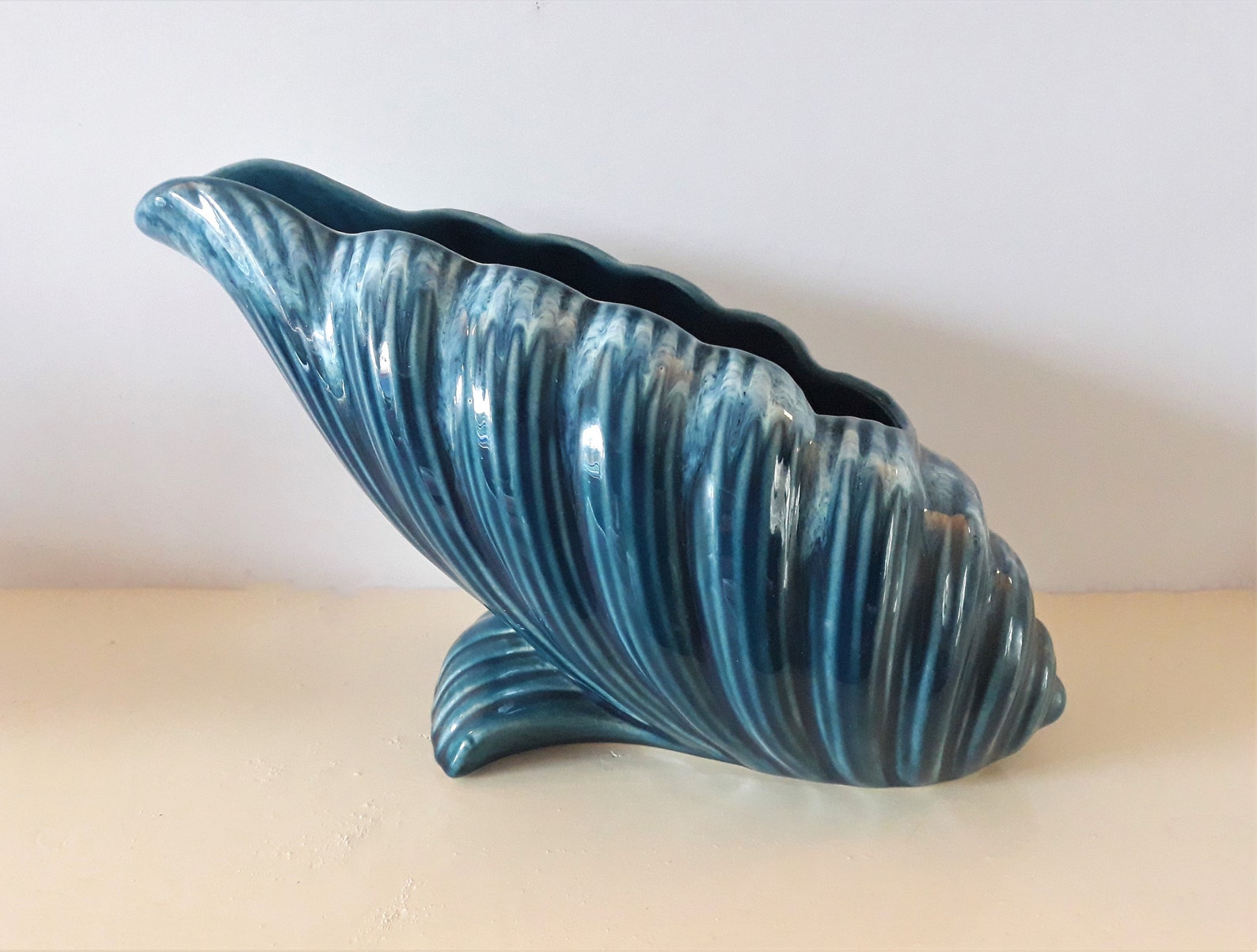 Sylvac shell vase blue art deco vase vintage ceramic shell Etsy