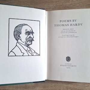 Thomas Hardy Poems book, vintage hardback, Folio Society 1979, first edition, with slipcase, leather spine, illustrated, lyric poetry, gift
