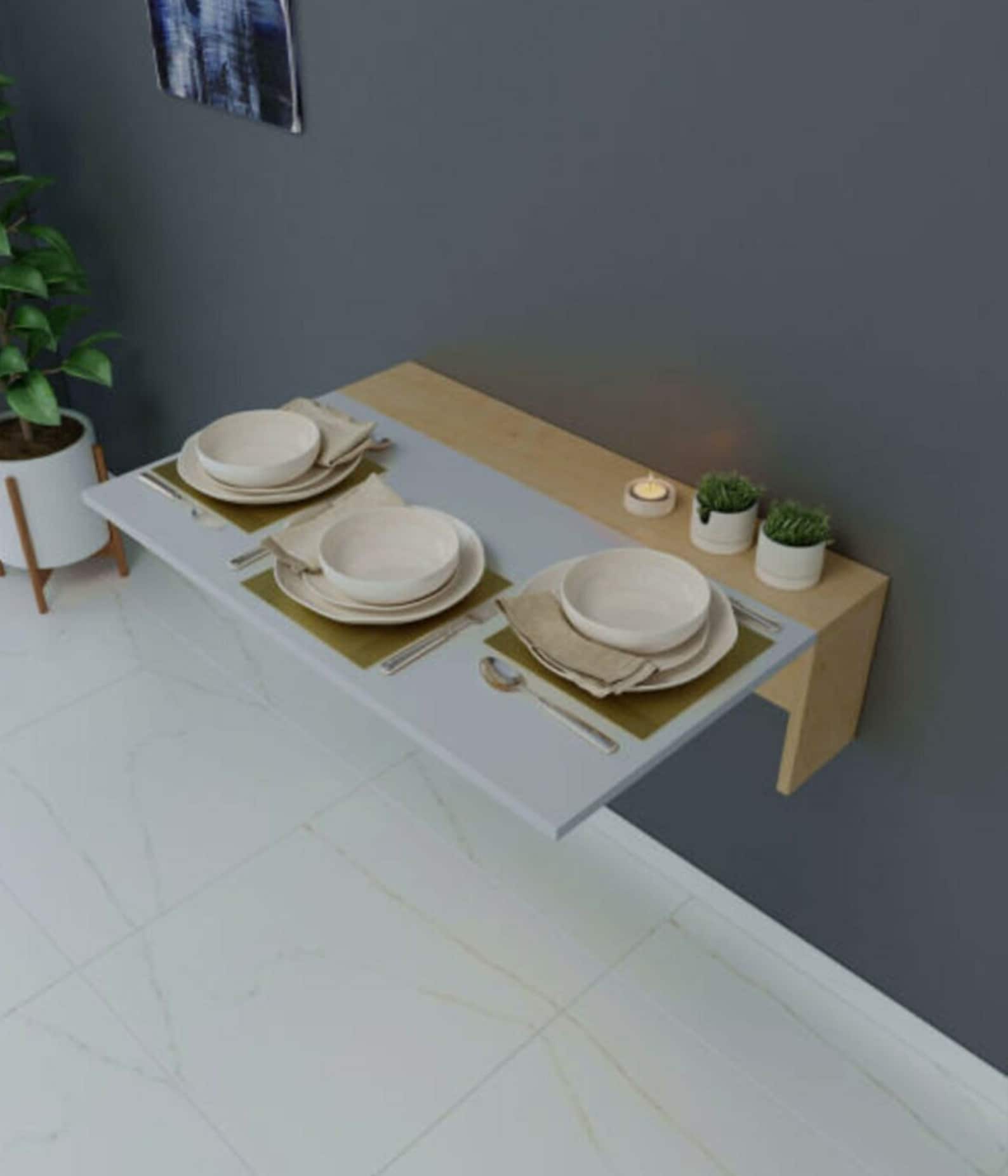 Wall Mounted Folding Wooden Kitchen Table with Shelves Fold Etsy