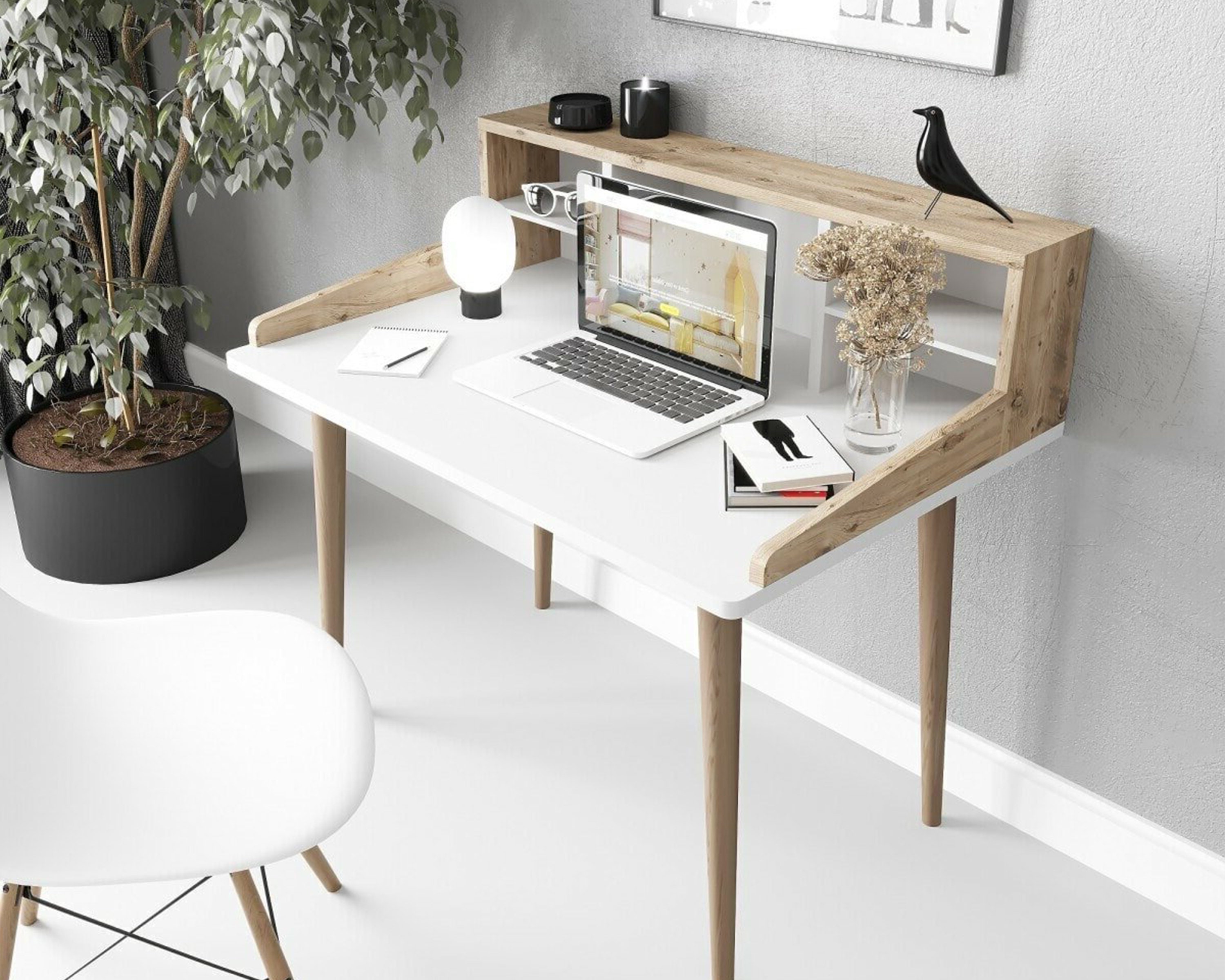 Minimaler Space Atlantic Pine Holz Schreibtisch mit 5 Regalen | Etsy